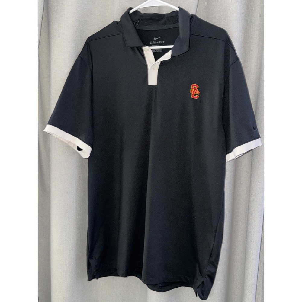 Nike Dri Fit USC Trojans Golf Polo Shirt Men's Large Black White Trim